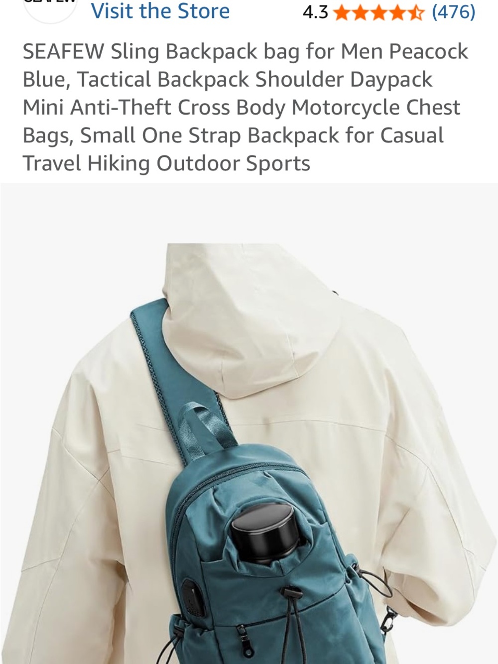 SeaFew Teal Blue Sling Backpack for Men or Women-